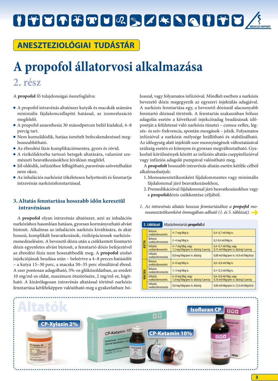 A propofol anaesthesia 30 másodpercen belül kialakul, 4 8 percig tart. Nem kumulálódik, hatása ismételt befecskendezéssel meghosszabbítható. Az ébredési fázis komplikációmentes, gyors és rövid.