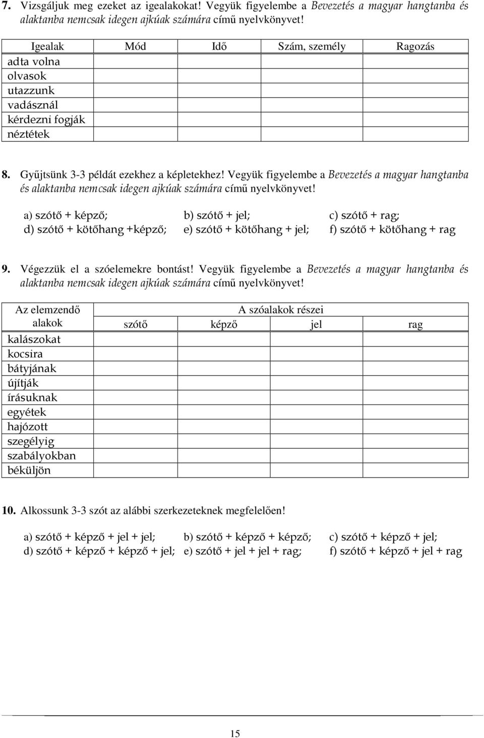 Vegyük figyelembe a Bevezetés a magyar hangtanba és alaktanba nemcsak idegen ajkúak számára című nyelvkönyvet!