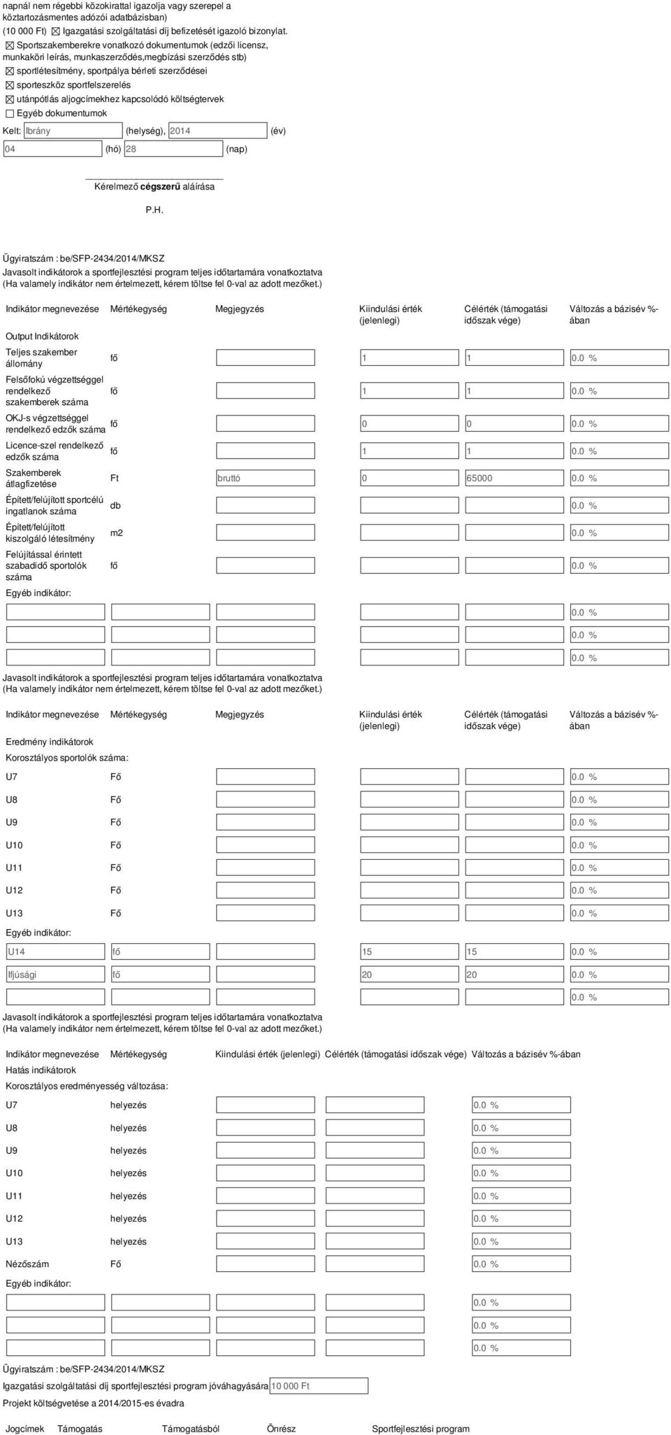 utánpótlás aljogcímekhez kapcsolódó költségtervek Egyéb dokumentumok Kelt: Ibrány (helység), 201 (év) 0 (hó) 28 (nap) Kérelmező cégszerű aláírása P.H.