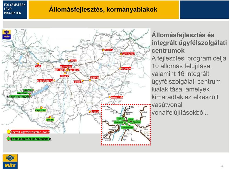 Keleti Érd alsó Vác Cegléd Szolnok Szeged Miskolc Nyíregyháza Debrecen Békéscsaba Állomásfejlesztés és integrált ügyfélszolgálati