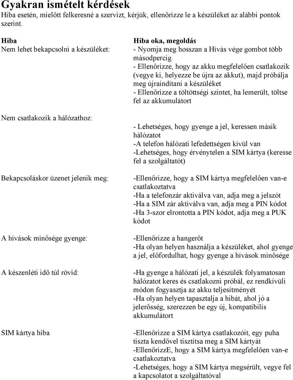 Nyomja meg hosszan a Hívás vége gombot több másodpercig - Ellenőrizze, hogy az akku megfelelően csatlakozik (vegye ki, helyezze be újra az akkut), majd próbálja meg újraindítani a készüléket -