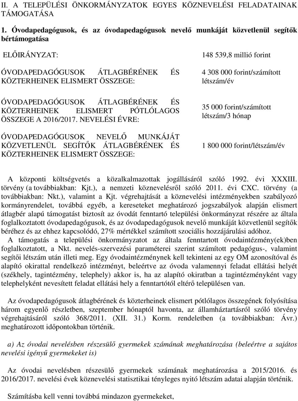 KÖZTERHEINEK ELISMERT PÓTLÓLAGOS ÖSSZEGE A 2016/2017.