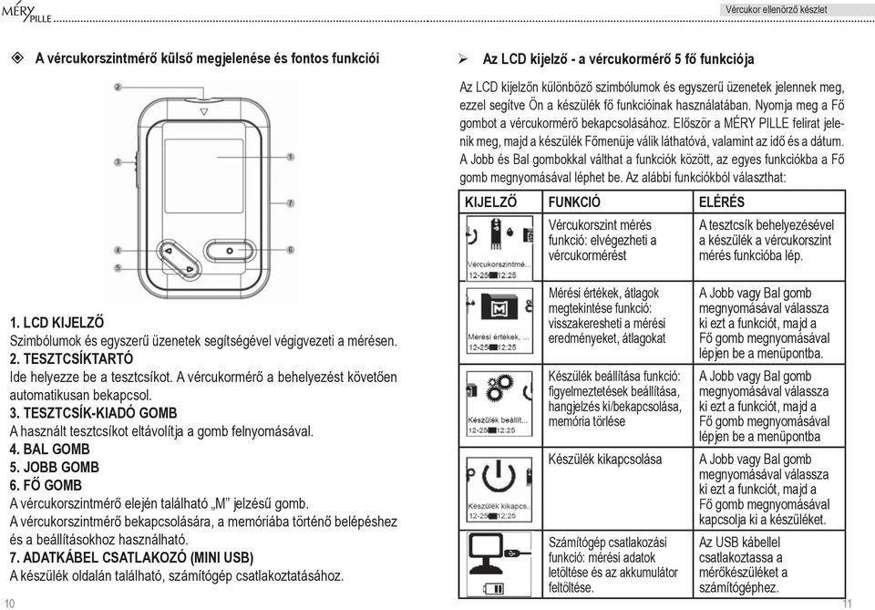 Először a MÉRY PILLE felirat jelenik meg, majd a készülék Főmenüje válik láthatóvá, valamint az idő és a dátum.