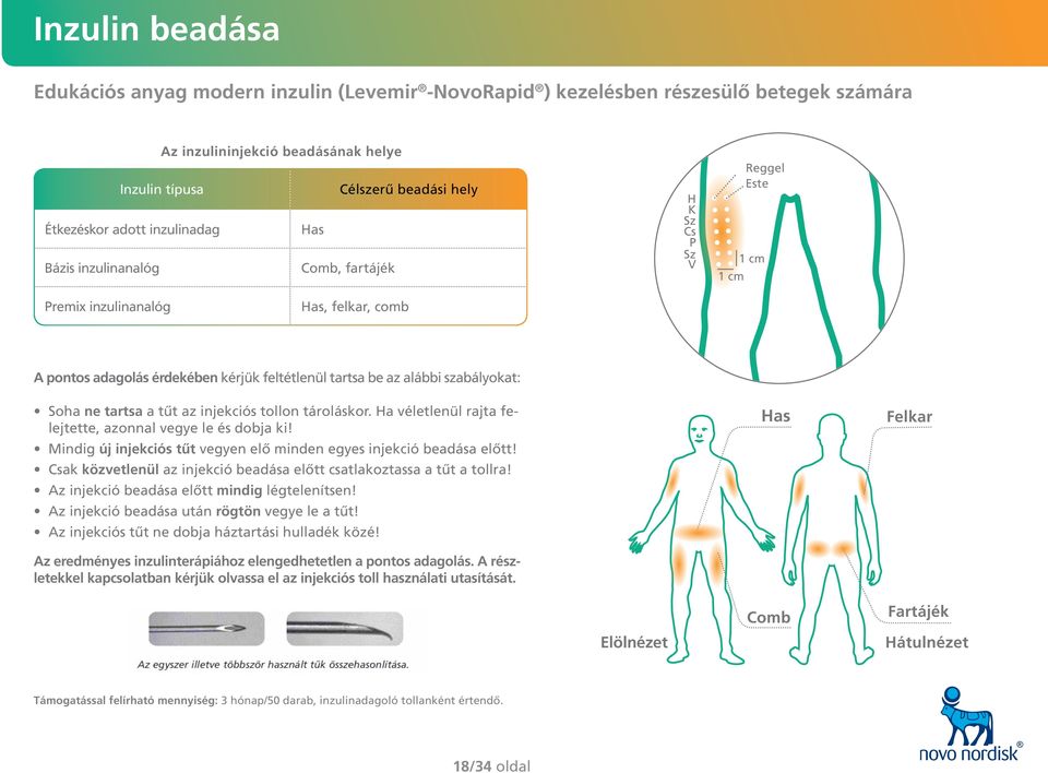 szabályokat: Soha ne tartsa a tűt az injekciós tollon tároláskor. Ha véletlenül rajta felejtette, azonnal vegye le és dobja ki! Mindig új injekciós tűt vegyen elő minden egyes injekció beadása előtt!