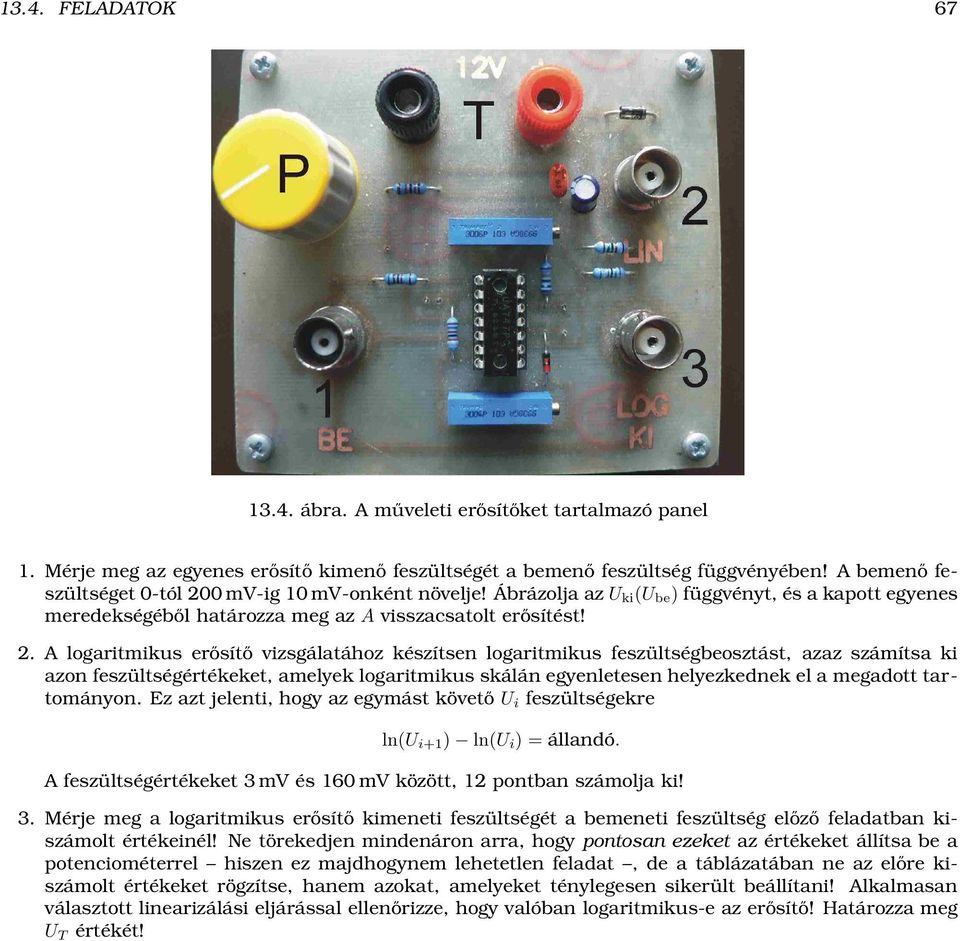 0 mv-ig 10 mv-onként növelje! Ábrázolja az (U be ) függvényt, és a kapott egyenes meredekségéből határozza meg az A visszacsatolt erősítést! 2.
