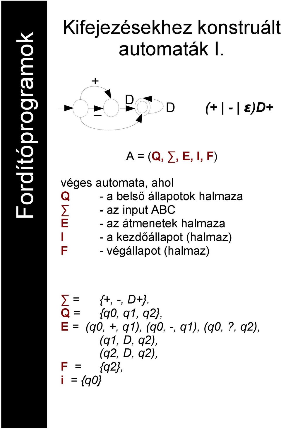 halmaza - az input ABC E - az átmenetek halmaza I - a kezdőállapot (halmaz) F -