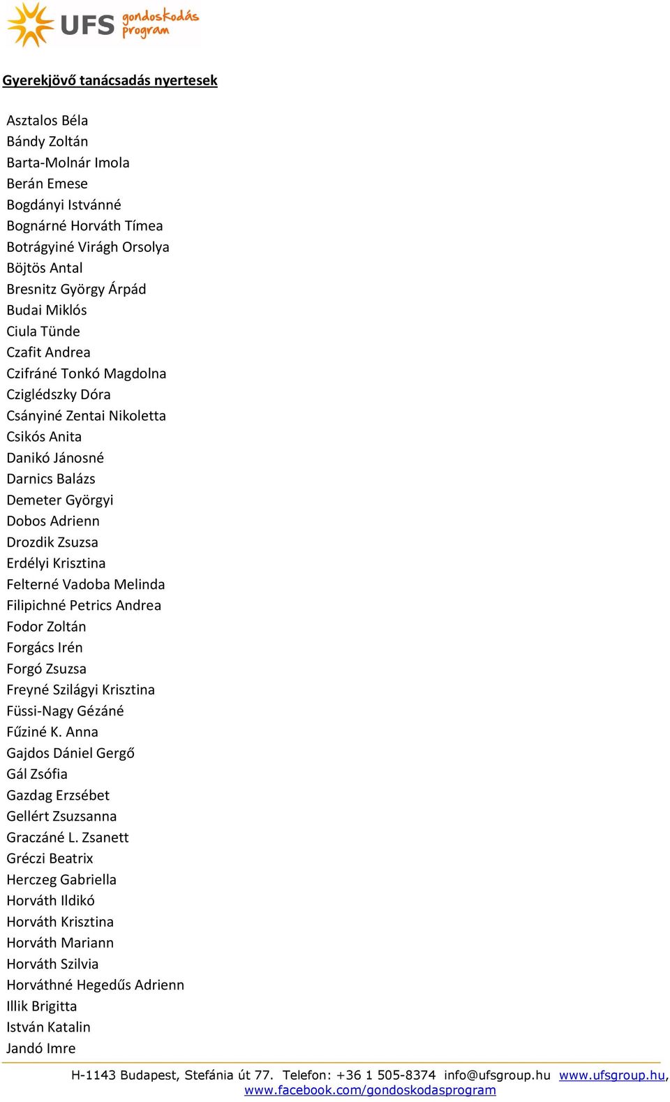 Krisztina Felterné Vadoba Melinda Filipichné Petrics Andrea Fodor Zoltán Forgács Irén Forgó Zsuzsa Freyné Szilágyi Krisztina Füssi-Nagy Gézáné Fűziné K.