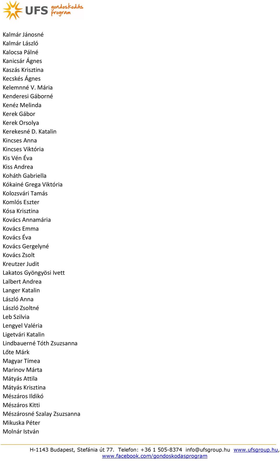 Kovács Éva Kovács Gergelyné Kovács Zsolt Kreutzer Judit Lakatos Gyöngyösi Ivett Lalbert Andrea Langer Katalin László Anna László Zsoltné Leb Szilvia Lengyel Valéria Ligetvári