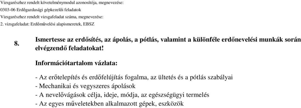 Információtartalom vázlata: - Az erőtelepítés és erdőfelújítás fogalma, az ültetés és a