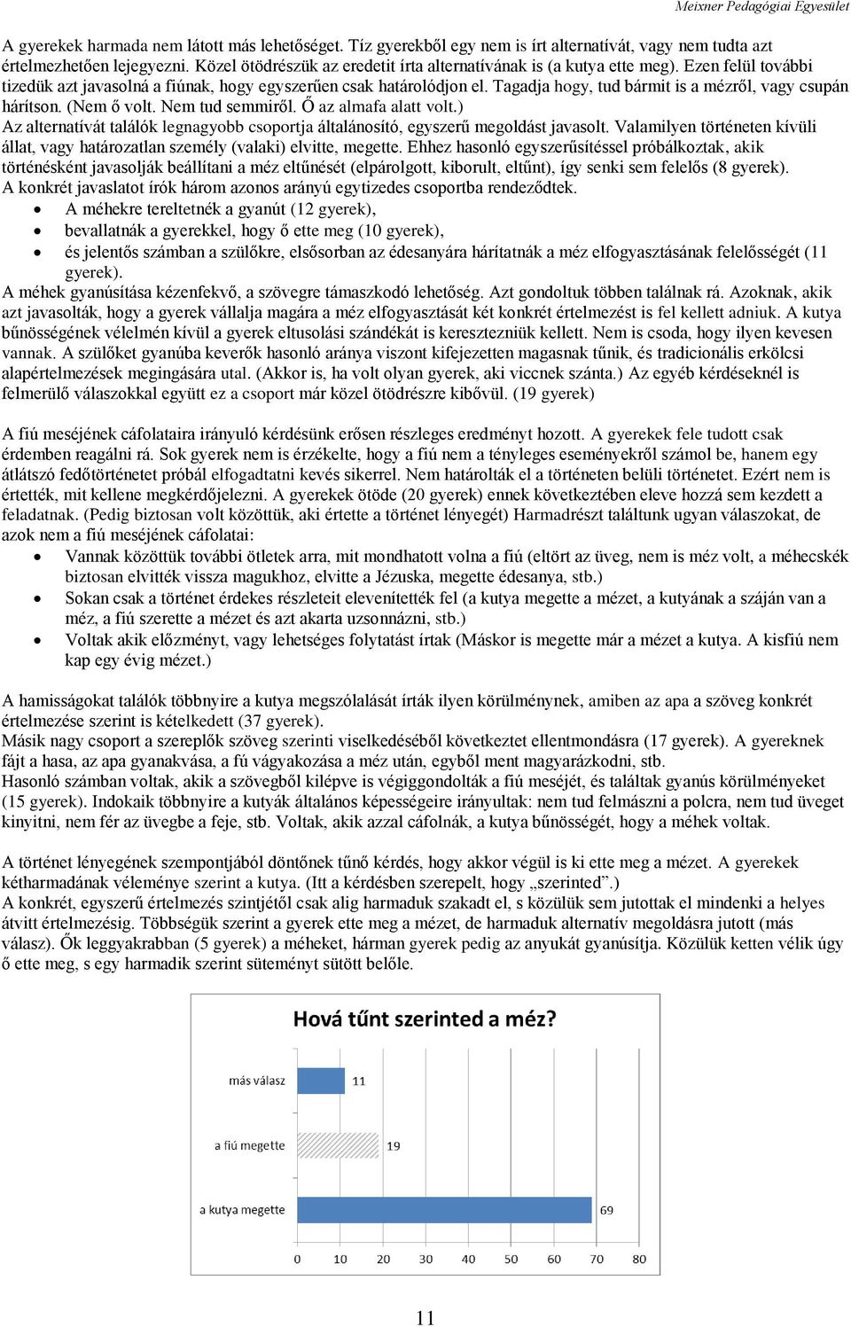 Tagadja hogy, tud bármit is a mézről, vagy csupán hárítson. (Nem ő volt. Nem tud semmiről. Ő az almafa alatt volt.