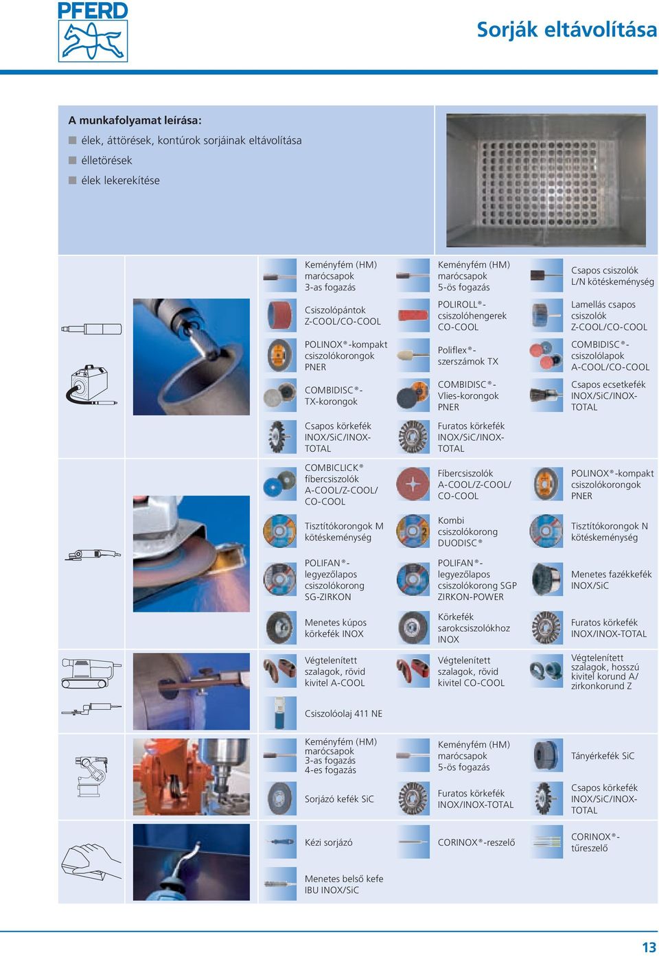csiszolólapok A-COOL/CO-COOL COMBIDISC TX-korongok COMBIDISC Vlies-korongok Csapos ecsetkefék INOX/SiC/INOXTOTAL Csapos körkefék INOX/SiC/INOXTOTAL Furatos körkefék INOX/SiC/INOXTOTAL COMBICLICK
