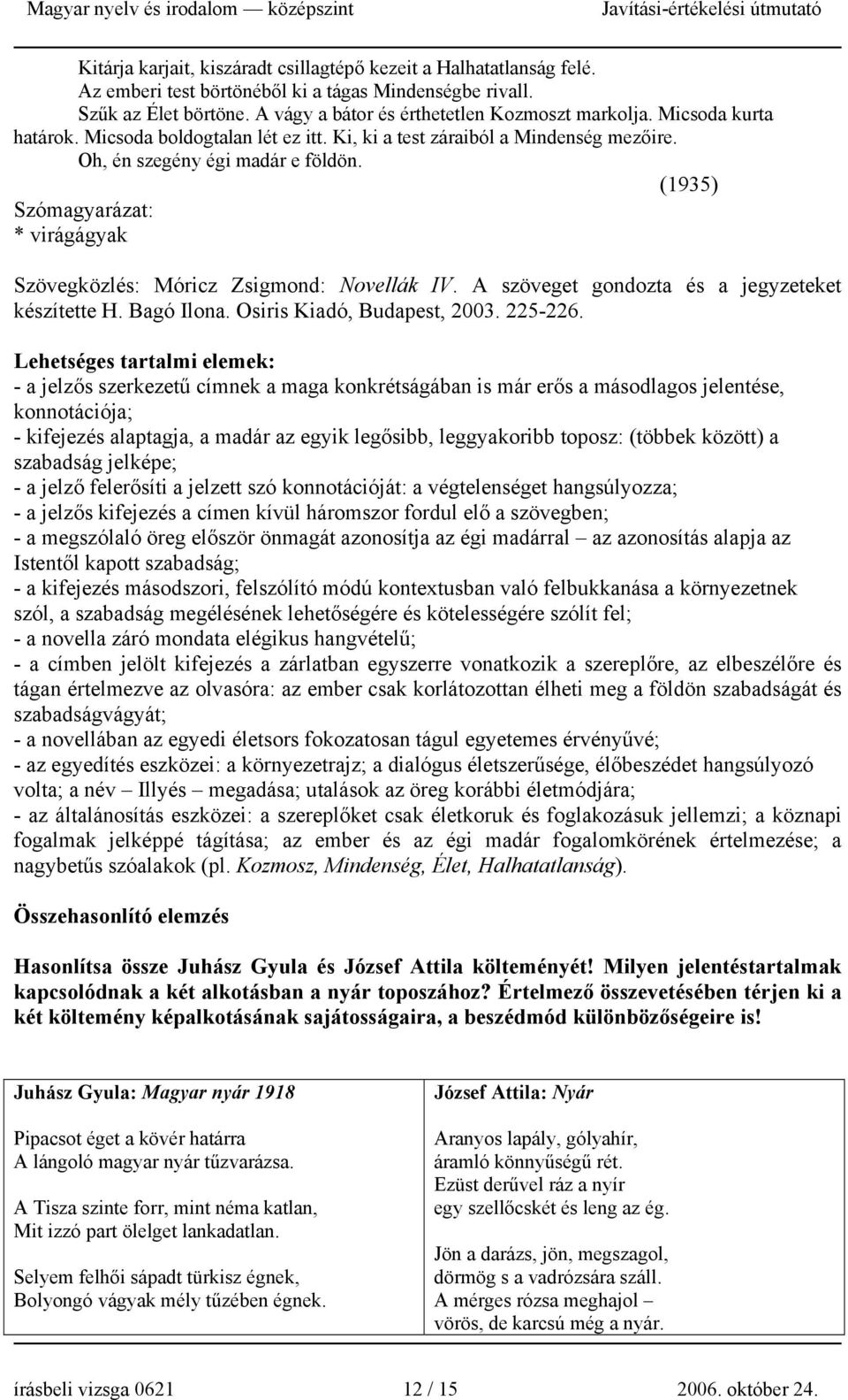 (1935) Szómagyarázat: * virágágyak Szövegközlés: Móricz Zsigmond: Novellák IV. A szöveget gondozta és a jegyzeteket készítette H. Bagó Ilona. Osiris Kiadó, Budapest, 2003. 225-226.