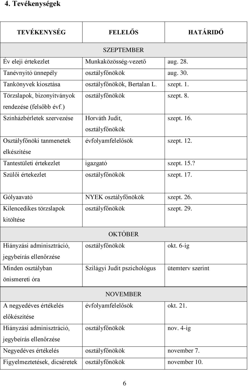 elkészítése Tantestületi értekezlet igazgató szept. 15.? Szülői értekezlet szept. 17. Gólyaavató NYEK szept. 26. Kilencedikes törzslapok szept. 29.