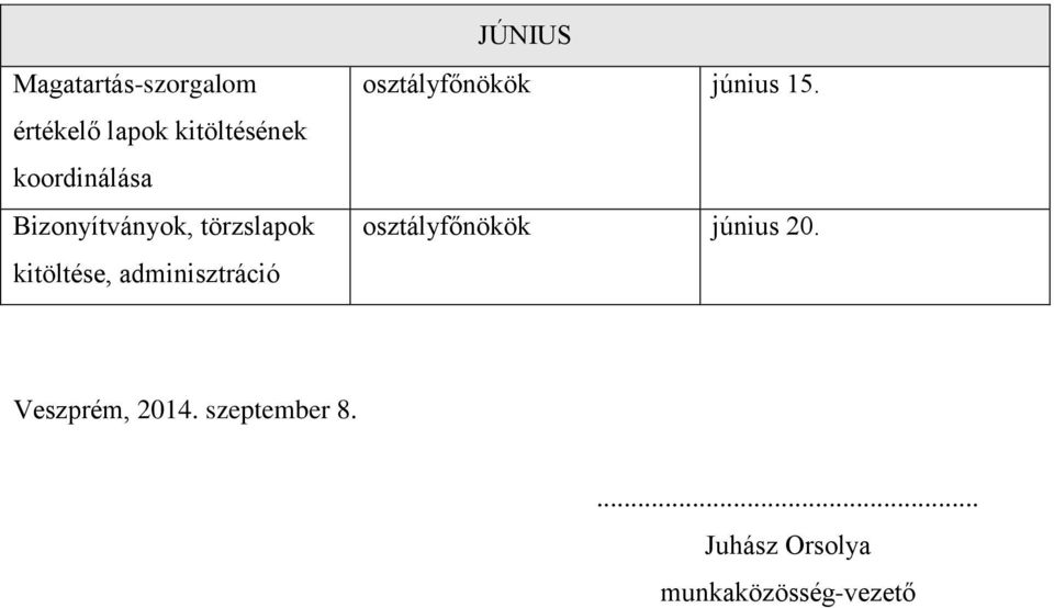 adminisztráció JÚNIUS június 15. június 20.