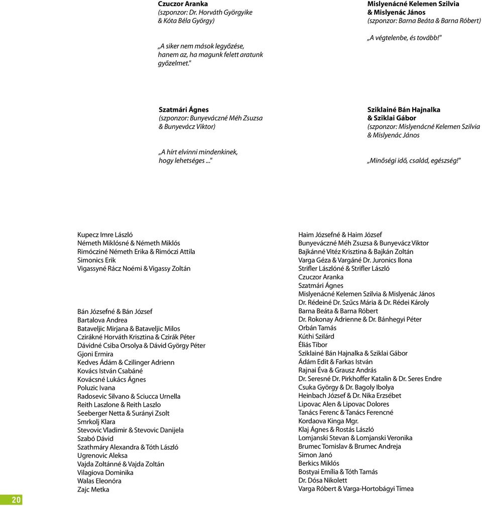 " Szatmári Ágnes (szponzor: Bunyeváczné Méh Zsuzsa & Bunyevácz Viktor) A hírt elvinni mindenkinek, hogy lehetséges.