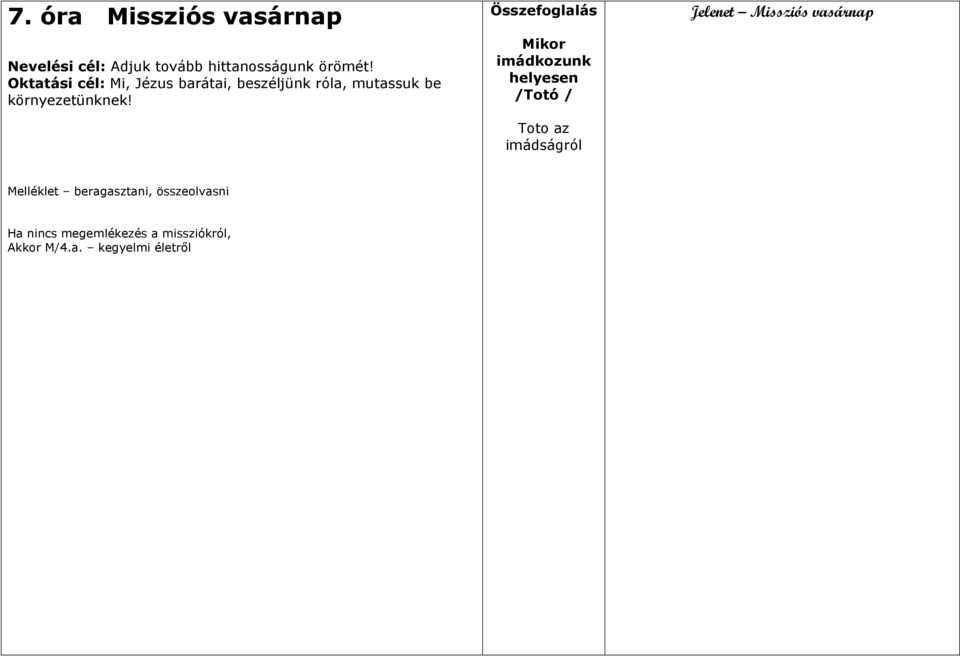 Összefoglalás Mikor imádkozunk helyesen /Totó / Toto az imádságról Jelenet Missziós