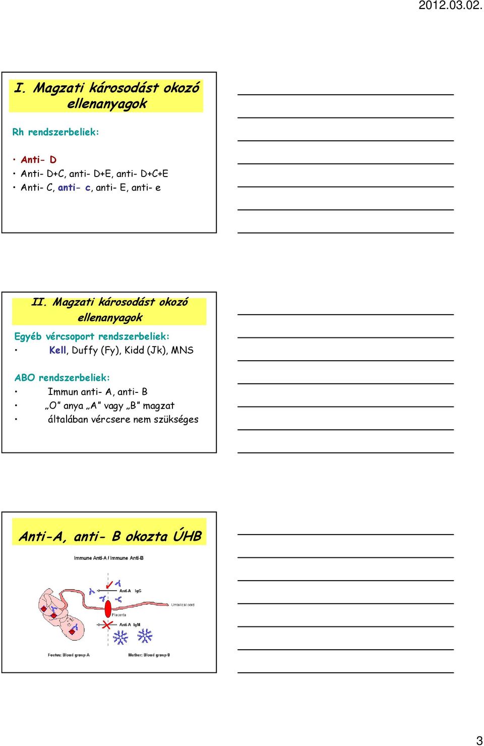 Magzati károsodást okozó ellenanyagok Egyéb vércsoport rendszerbeliek: Kell, Duffy (Fy),