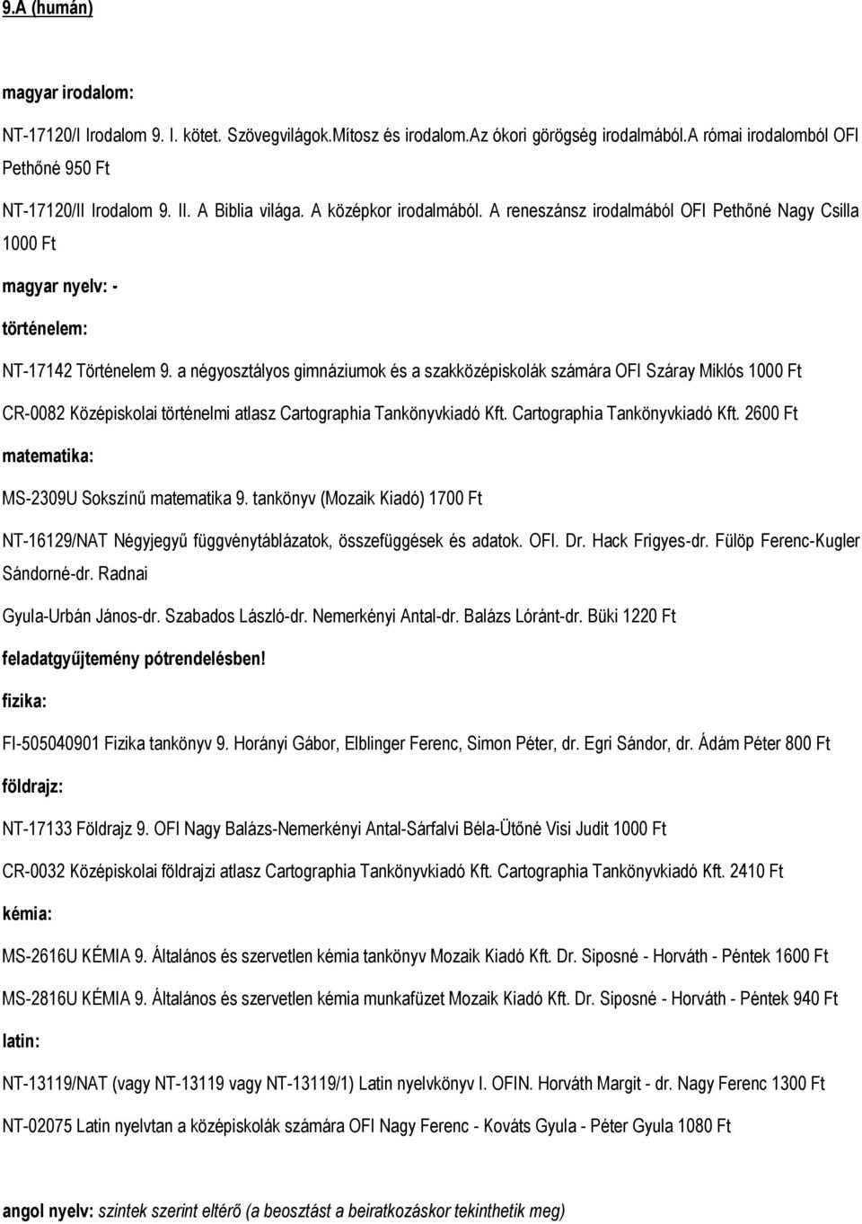 OFI Nagy Balázs-Nemerkényi Antal-Sárfalvi Béla-Ütőné Visi Judit latin: NT-13119/NAT (vagy NT-13119 vagy