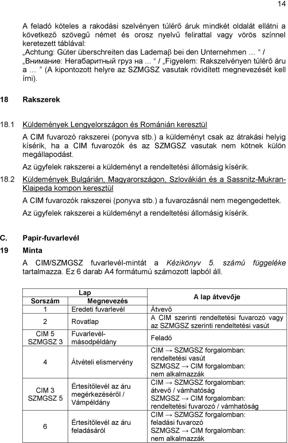 1 Küldemények Lengyelországon és Románián keresztül A CIM fuvarozó rakszerei (ponyva stb.