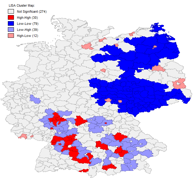 Local-Moran klaszterek - Németország k nearest 6 method