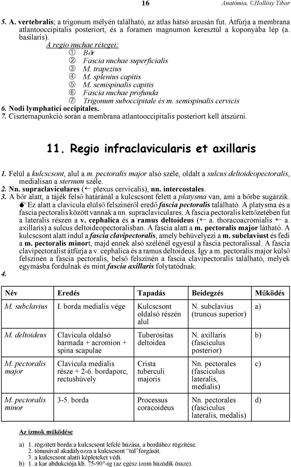 semispinalis cervicis 6. Nodi lymphatici occipitales. 7. Ciszternapunkció során a membrana atlantooccipitalis posteriort kell átszúrni. 11. Regio infraclavicularis et axillaris 1.