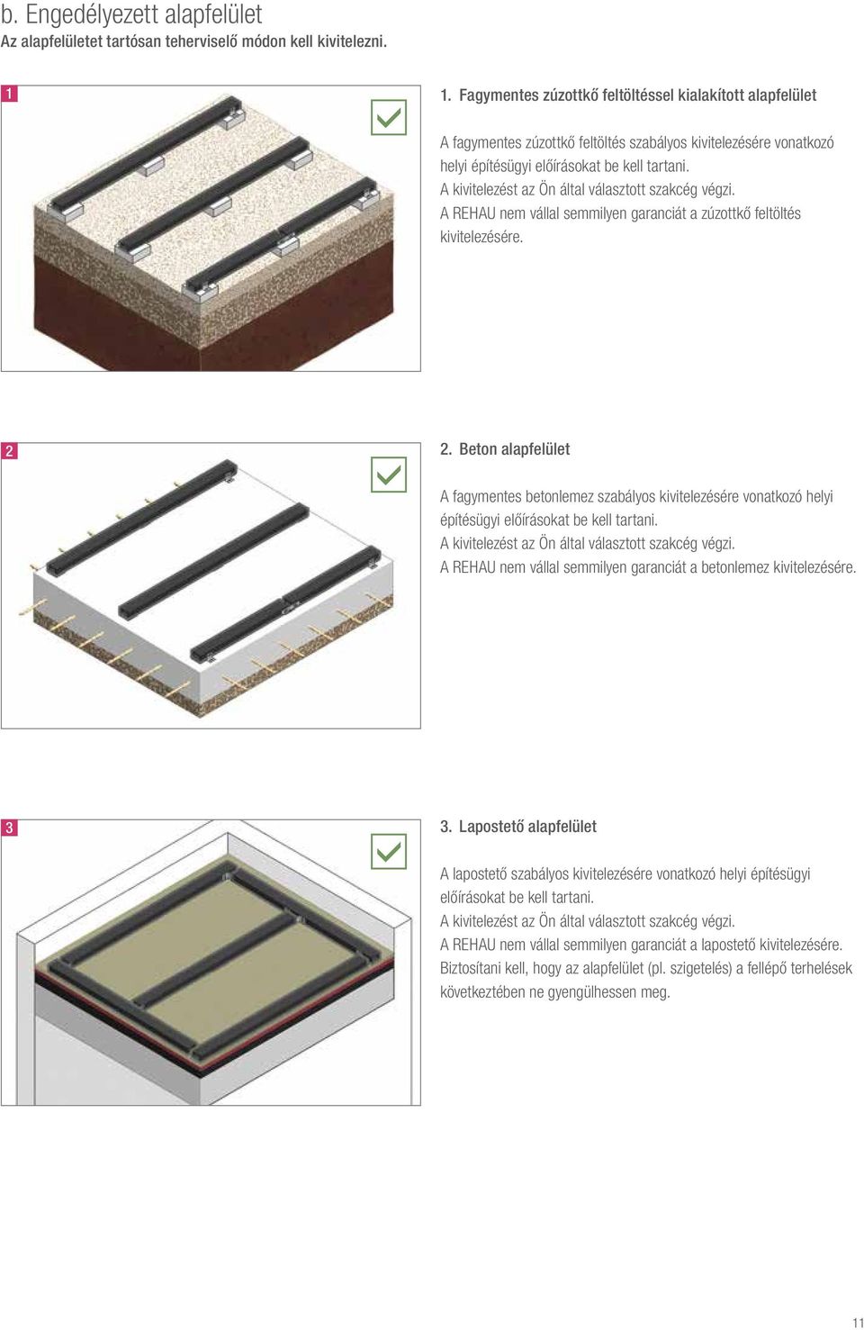 A kivitelezést az Ön által választott szakcég végzi. A REHAU nem vállal semmilyen garanciát a zúzottkő feltöltés kivitelezésére. 2 2.