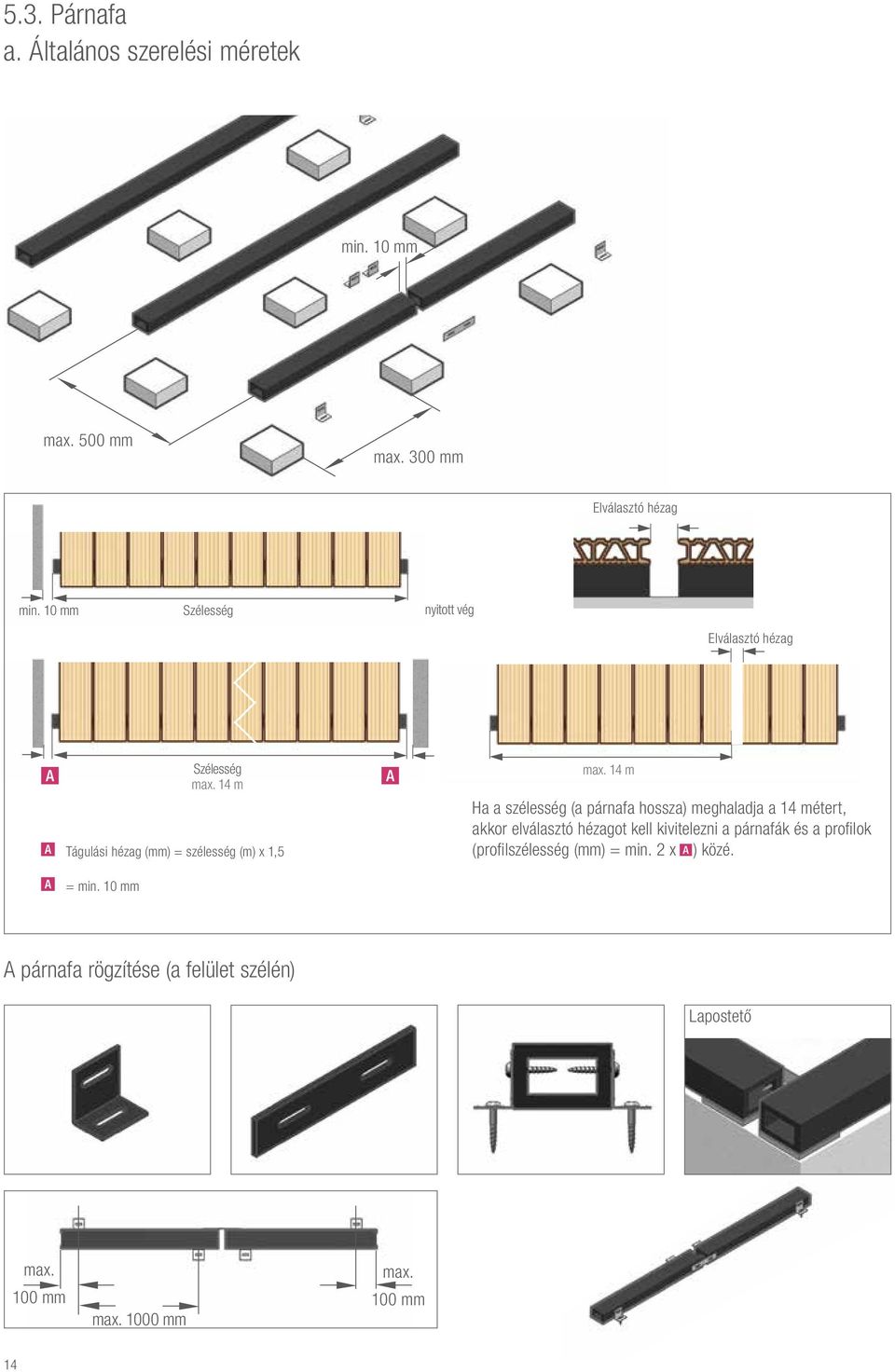 14 m Ha a szélesség (a párnafa hossza) meghaladja a 14 métert, akkor elválasztó hézagot kell kivitelezni a párnafák és a