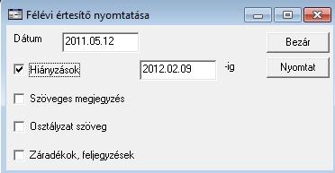 Félévi értesítő nyomtatása 1. Indítsa el a Tanulócsoportok táblázatot, majd válassza ki a 10. G osztályt és kattintson az Félévi értesítő nyomtatás parancsra.