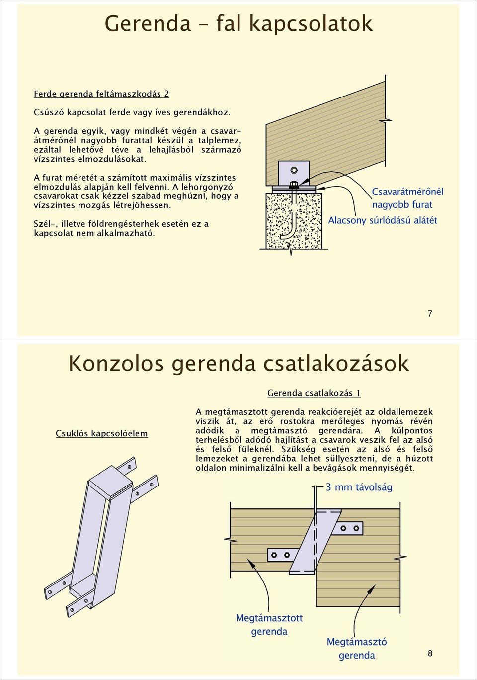 A furat méretét a számított maximális vízszintes elmozdulás alapján kell felvenni. A lehorgonyzó csavarokat csak kézzel szabad meghúzni, hogy a vízszintes mozgás létrejöhessen.