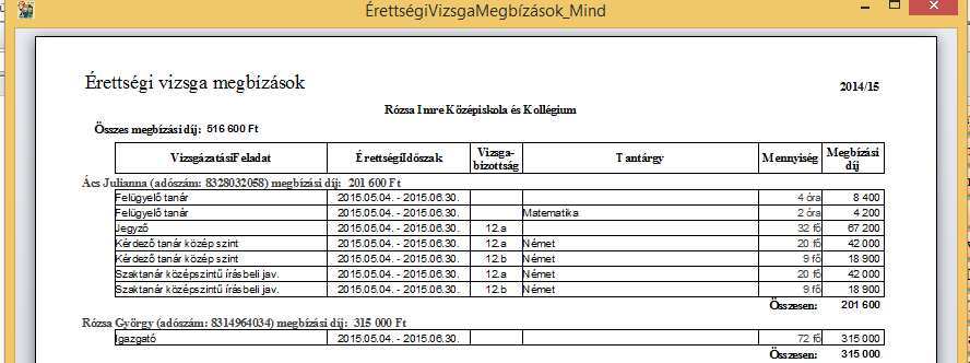 intézmény teljes vizsgatevékenységének elszámolásáról, mely excelbe exportálható Hamarosan elkészül a szakmai