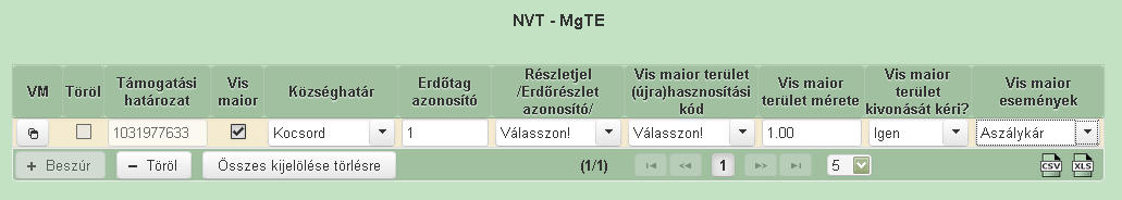 támogatási időszakának fennmaradó részére vonatkozóan vagy pedig csak adott évre vonatkozóan teszünk vis maior bejelentést. A mezők akkor tölthetőek ki, ha a Vis maior jelölő négyzet pipálásra került.