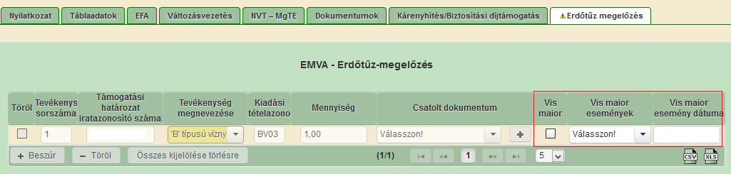 Ezt követően a Vis maior - Általános adatok adatblokkban meg