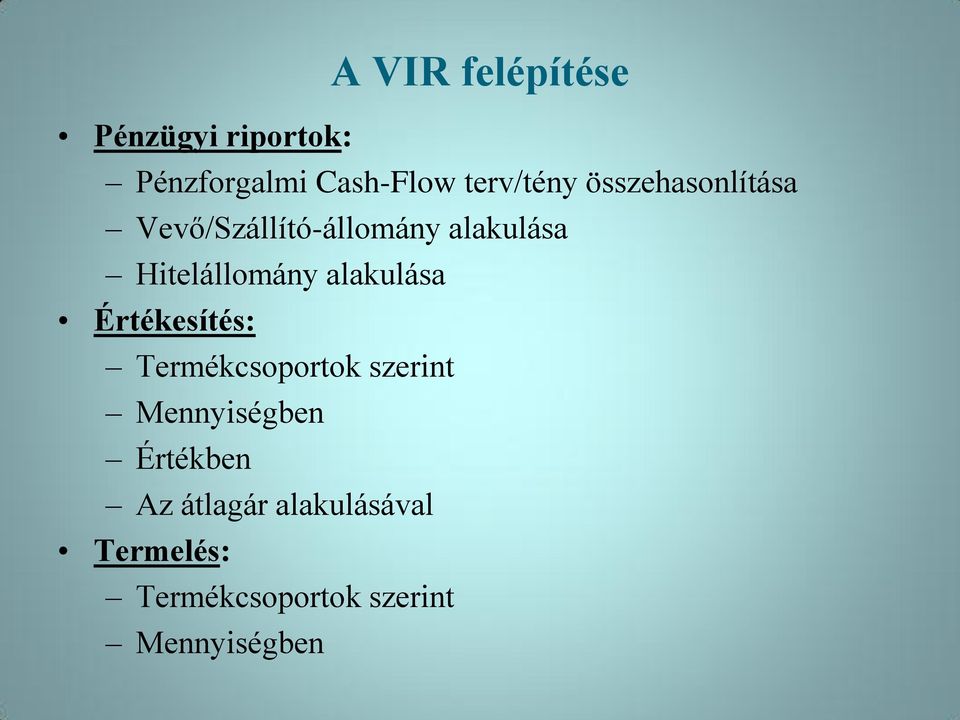 Hitelállomány alakulása Értékesítés: Termékcsoportok szerint