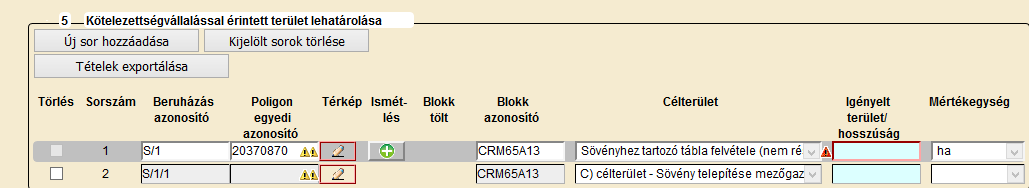 A térképnézetre lépve a táblához kapcsolódóan berajzolható az igényelt sövény területe.