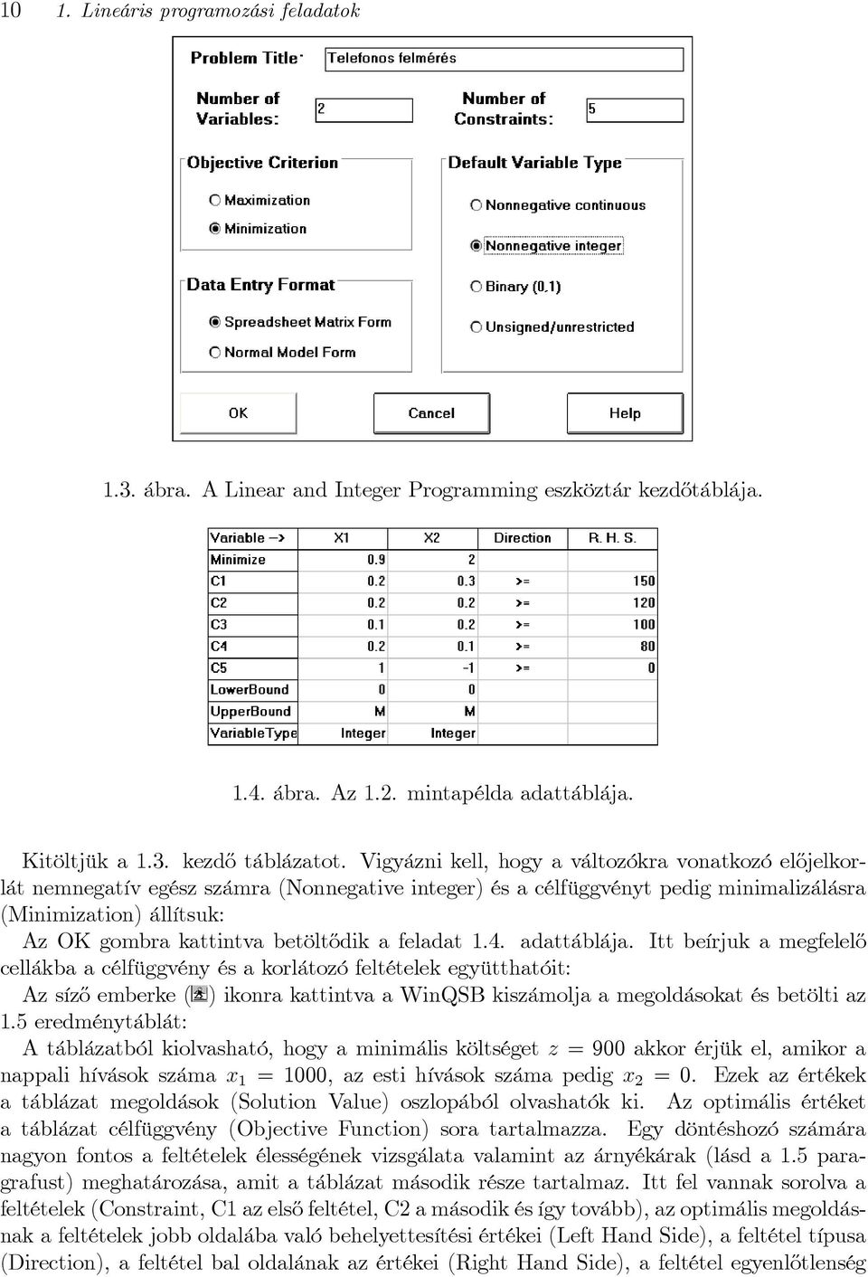 a feladat 1.4. adattáblája.