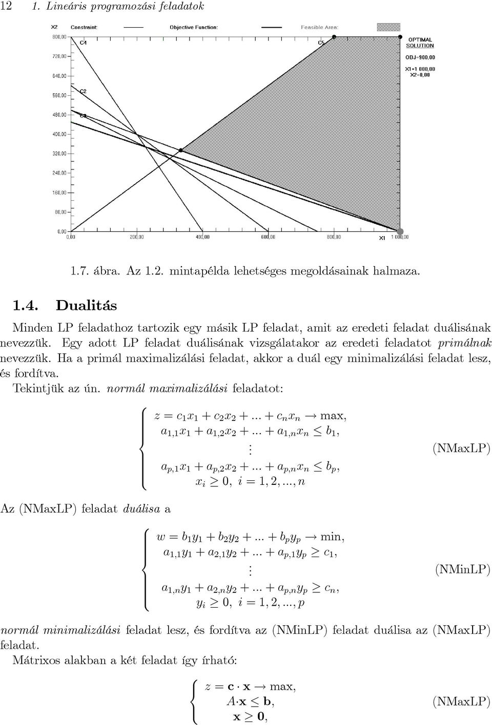 Ha a primál maximalizálási feladat, akkor a duál egy minimalizálási feladat lesz, és fordítva. Tekintjük az ún. normál maximalizálási feladatot: z=c 1 x 1 +c 2 x 2 +.