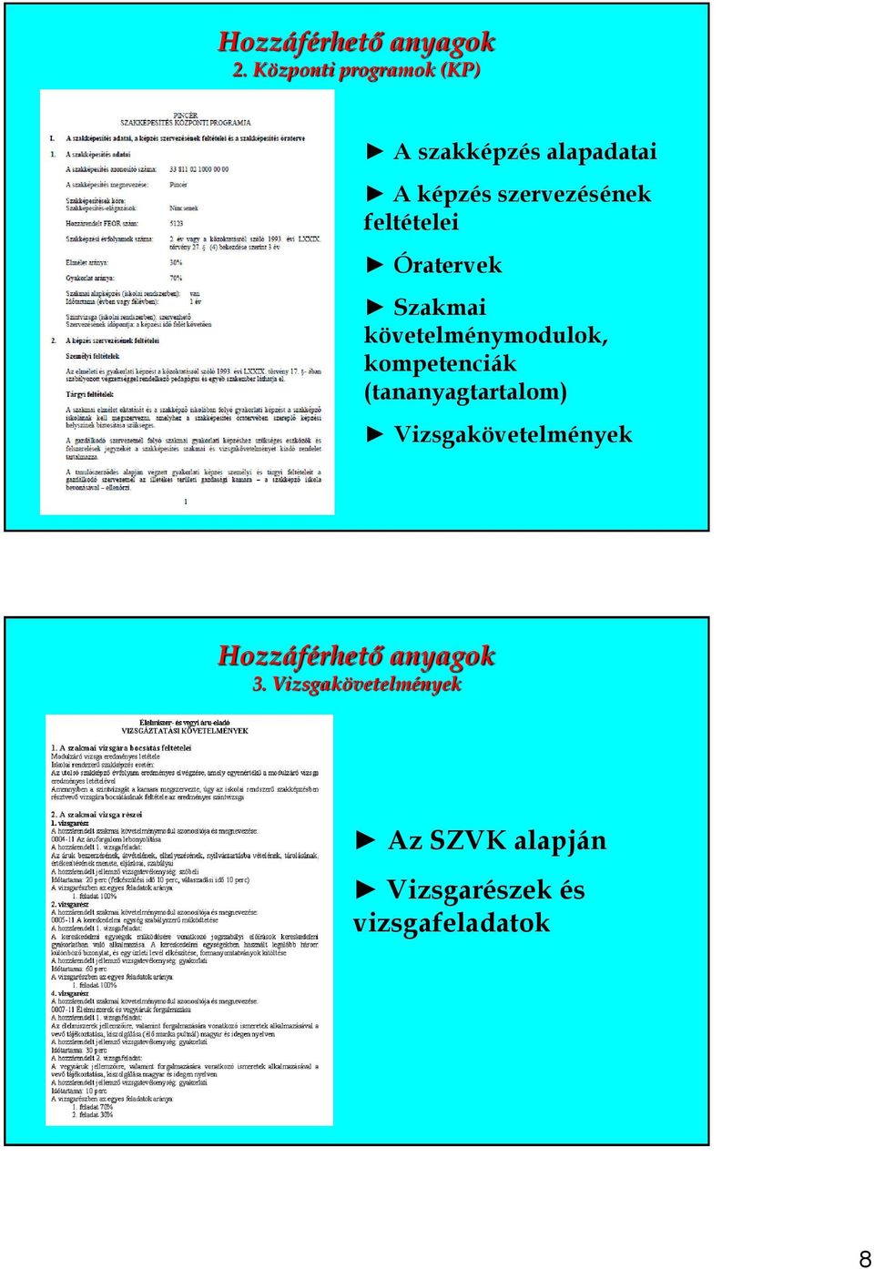 feltételei Óratervek Szakmai követelménymodulok, kompetenciák