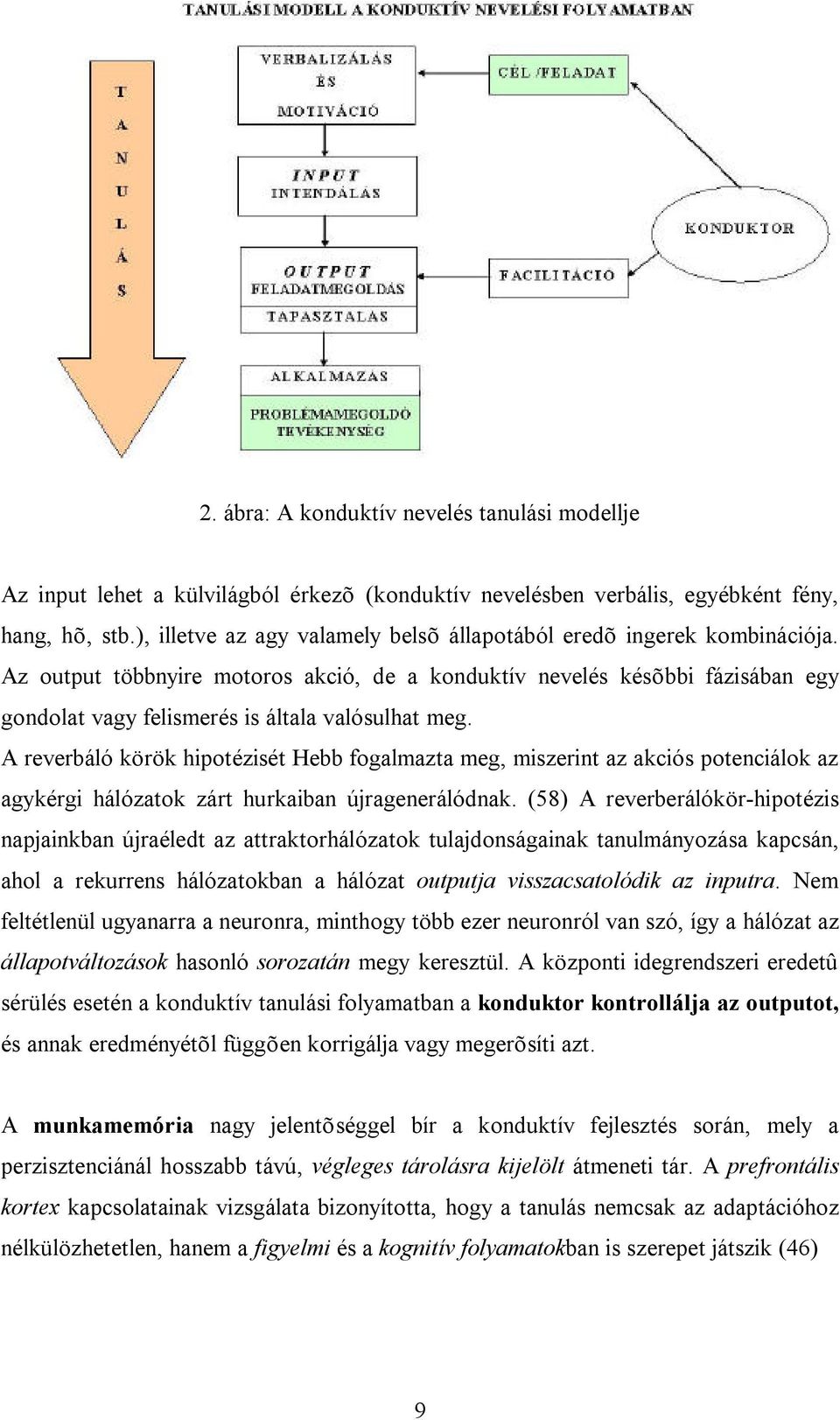 Az output többnyire motoros akció, de a konduktív nevelés késõbbi fázisában egy gondolat vagy felismerés is általa valósulhat meg.