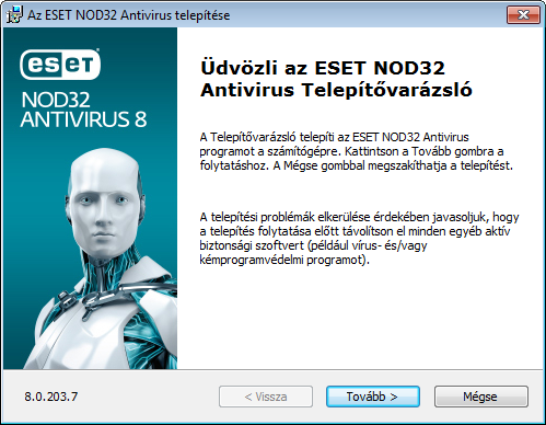Telepítés Az ESET NOD32 Antivirus telepítése problémákat okozhat a számítógépen, ha telepítve van egyéb vírusvédelmi termék vagy biztonsági szoftver.