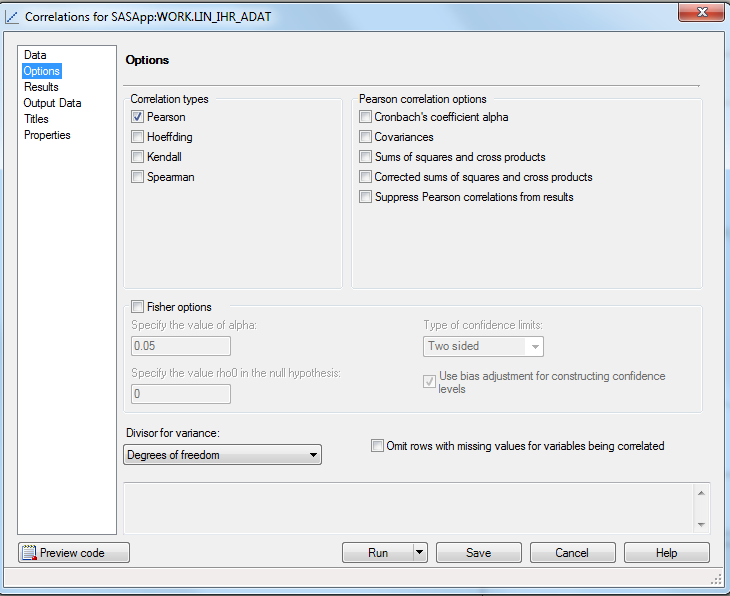 5.27. ábra Korreláció típus kiválasztása Results: adjuk meg a szükséges opciókat.