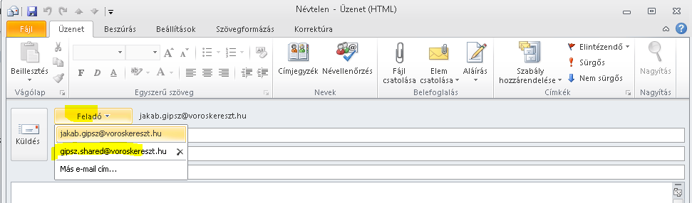 Válassza ki a megosztott postaládát majd OK gomb És ismét OK gomb A fenti módon végig csinálta a feladó kiválasztását, akkor a következő levél küldésnél már egyszerűbb