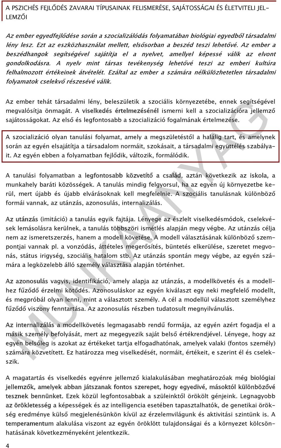 A nyelv mint társas tevékenység lehetővé teszi az emberi kultúra felhalmozott értékeinek átvételét. Ezáltal az ember a számára nélkülözhetetlen társadalmi folyamatok cselekvő részesévé válik.