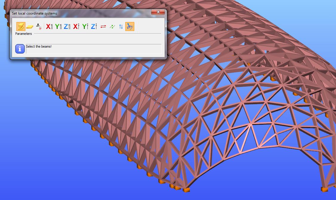 A burkolt szabadfelületű szerkezetek lokális koordináta tengelyei egy egyszerű kiválasztással beállíthatóak a szerkezetből kifele