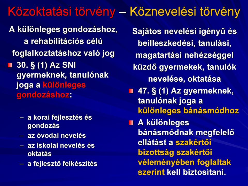 oktatás a fejlesztő felkészítés Sajátos nevelési igényű és beilleszkedési, tanulási, magatartási nehézséggel küzdő gyermekek, tanulók