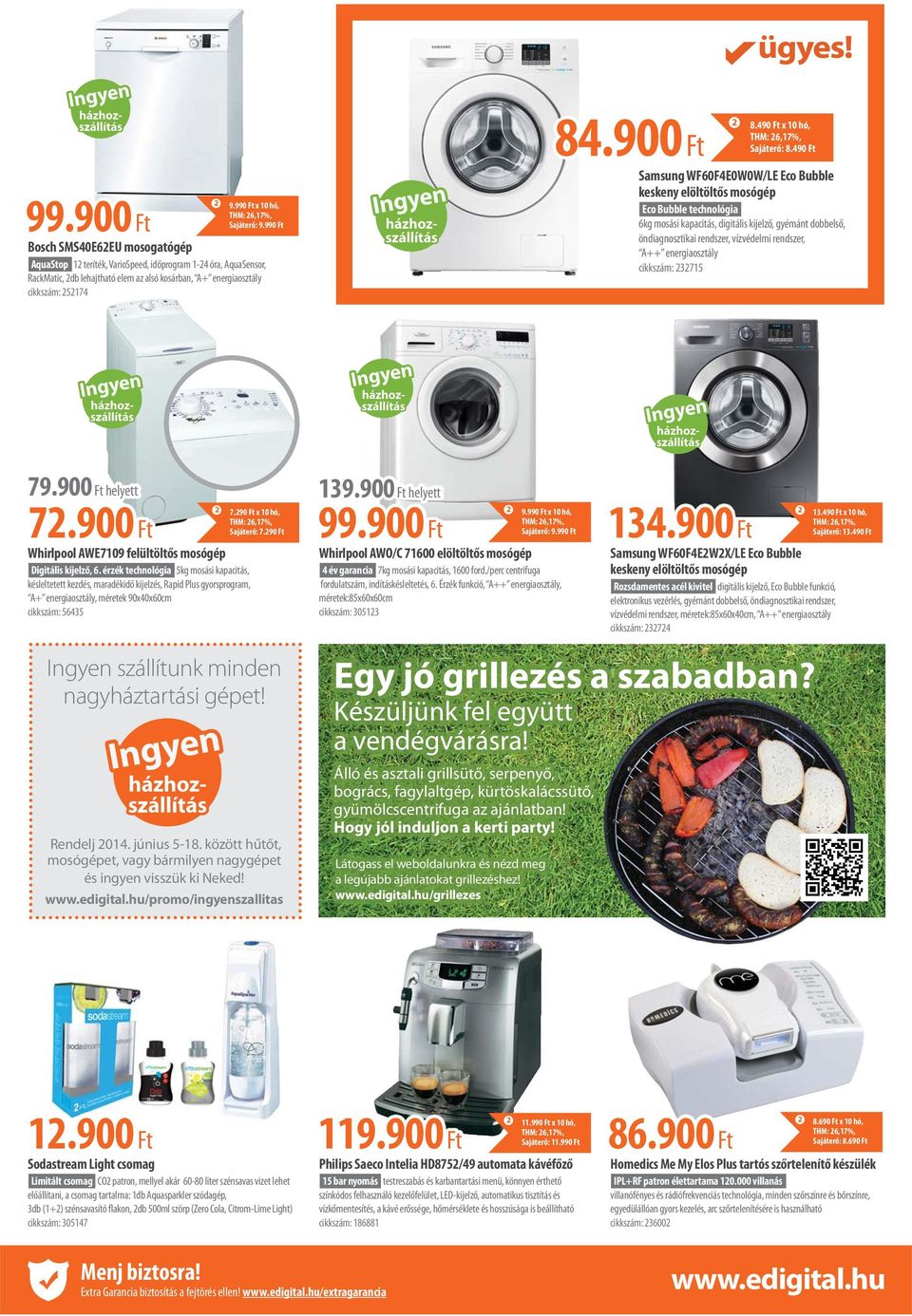 490 Ft Samsung WF60F4E0W0W/LE Eco Bubble keskeny elöltöltős mosógép Eco Bubble technológia 6kg mosási kapacitás, digitális kijelző, gyémánt dobbelső, öndiagnosztikai rendszer, vízvédelmi rendszer,