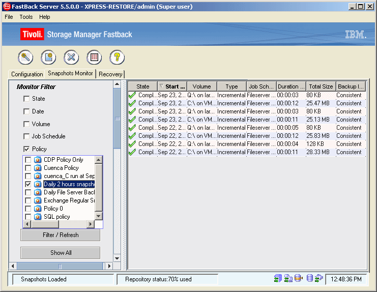 IBM TSM FastBack Mentési policy