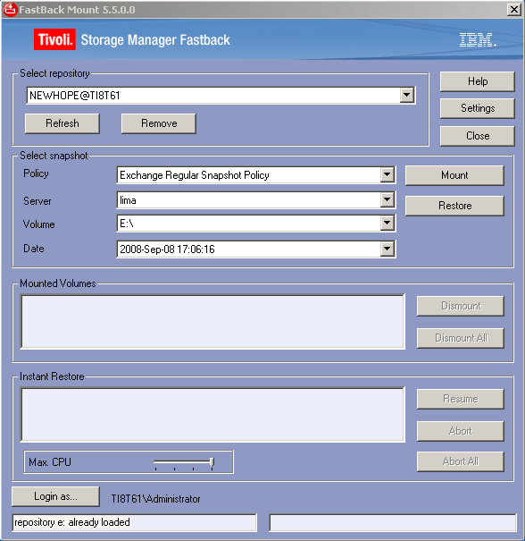 IBM TSM FastBack Visszaállítási