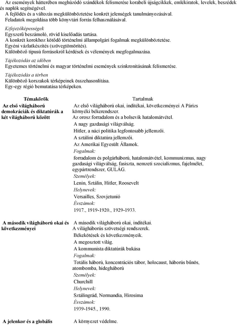 Kifejezıképességek Egyszerő beszámoló, rövid kiselıadás tartása. A konkrét korokhoz kötıdı történelmi állampolgári fogalmak megkülönböztetése. Egyéni vázlatkészítés (szövegtömörítés).