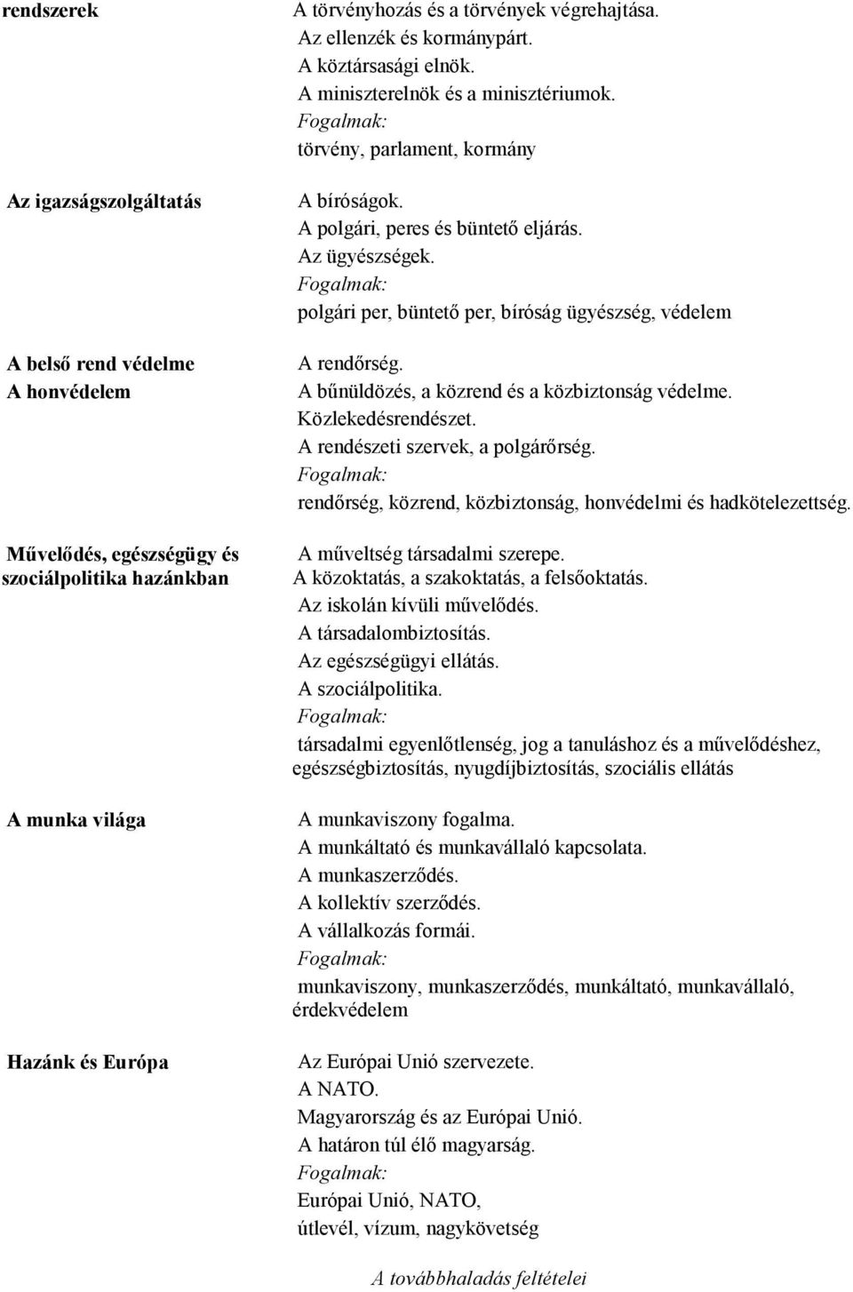 polgári per, büntetı per, bíróság ügyészség, védelem A rendırség. A bőnüldözés, a közrend és a közbiztonság védelme. Közlekedésrendészet. A rendészeti szervek, a polgárırség.