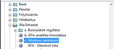 1.5 ÁFA lekérdezések MENÜ: PÉNZÜGYI MODUL ÁFA/INTRASTAT / ÁLTALÁNOS LEKÉRDEZÉS A lista készítése egy